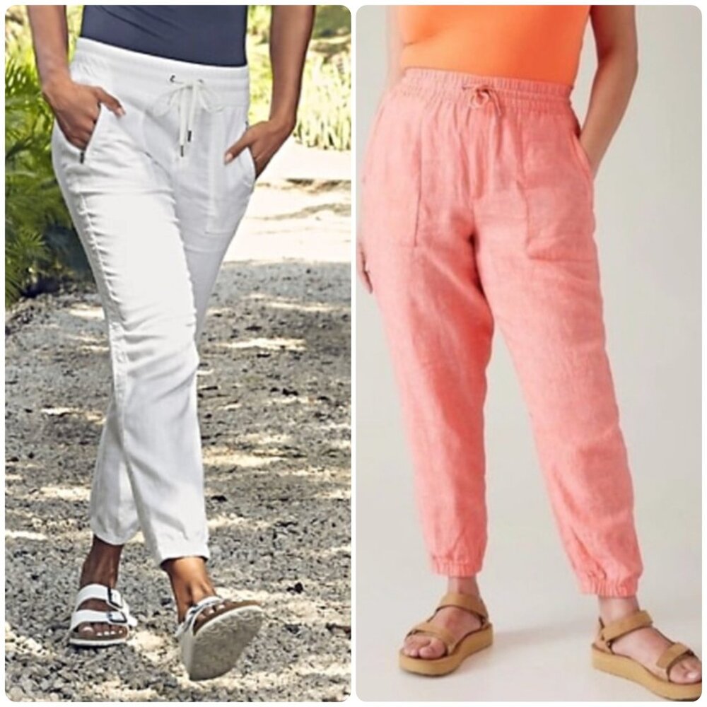 Athleta Retreat Linen Joggers 2 Pants Set Womens 16 XL Outdoor Lagenlook Beach